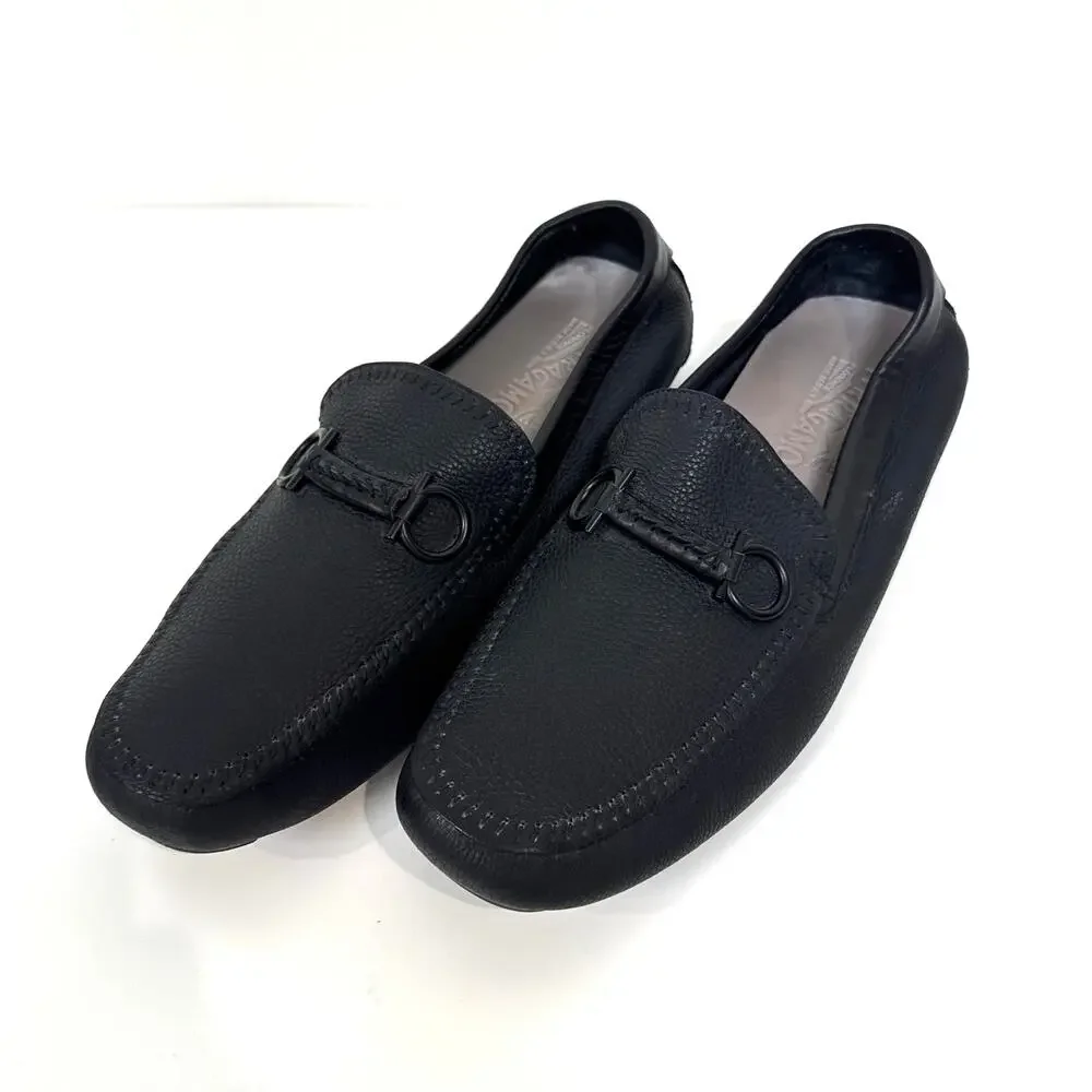 Salvatore FERRAGAMO Grandioso Black Leather Gancini Bit Driving Loafer 10.5 Shoe